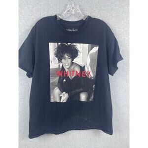 Whitney Houston Shirt Men's L Black Short Sleeve Rock Pop R&B 90s Band Tee STAIN